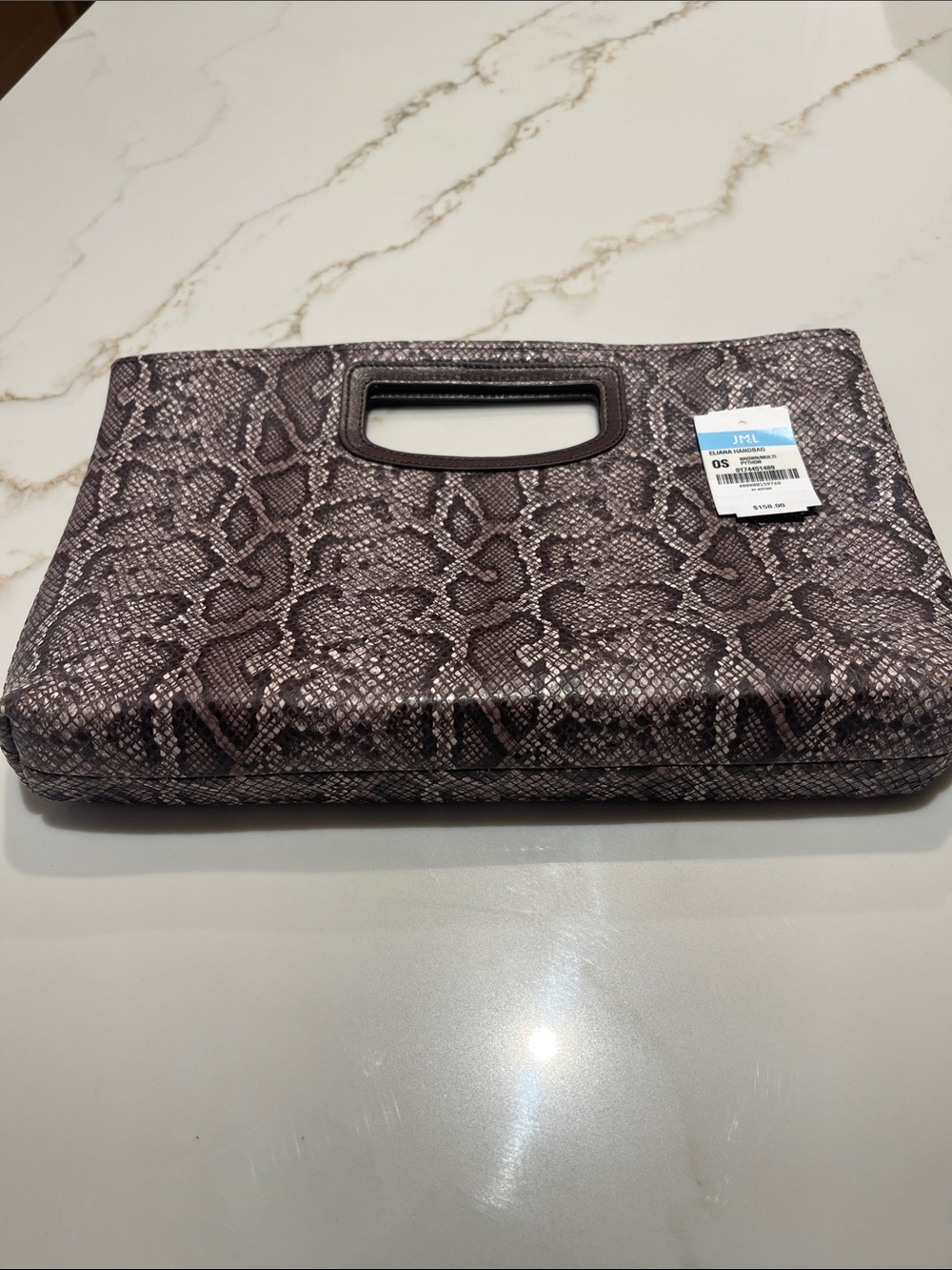J. MCLaughlin Snakeskin Print Top-Handle Clutch - Brown NEW $158